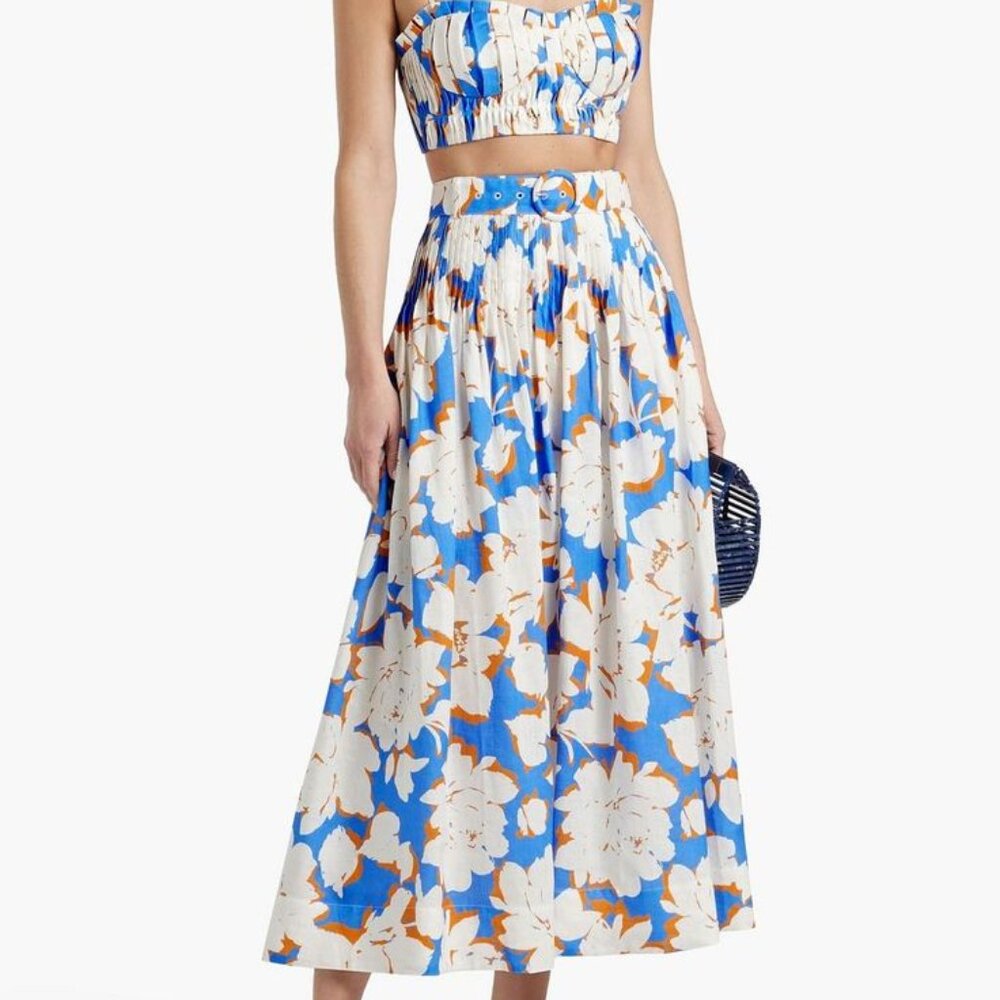 NICHOLAS Amabelle pintucked floral-print linen midi skirt